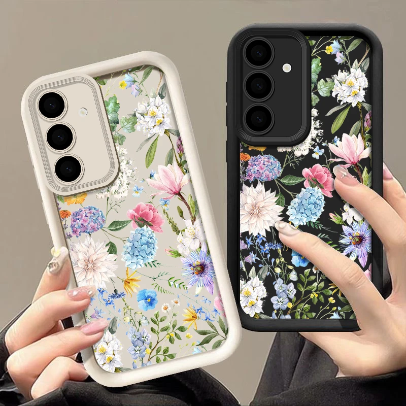 Hydrangea Flower Pattern Silicone Case For Samsung Galaxy S24 S23 S22 Ultra Plus S21 FE A55 A34 A15 A35 A52 A53 A54 Phone Cover