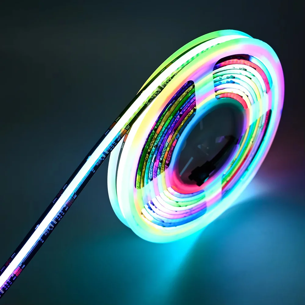 WS2811 FCOB RGBIC COB LED Strip Lights DC12V 24V 720leds/m Black/White PCB Addressable Smart RGBIC LED Tape IP67 Waterproof 5m