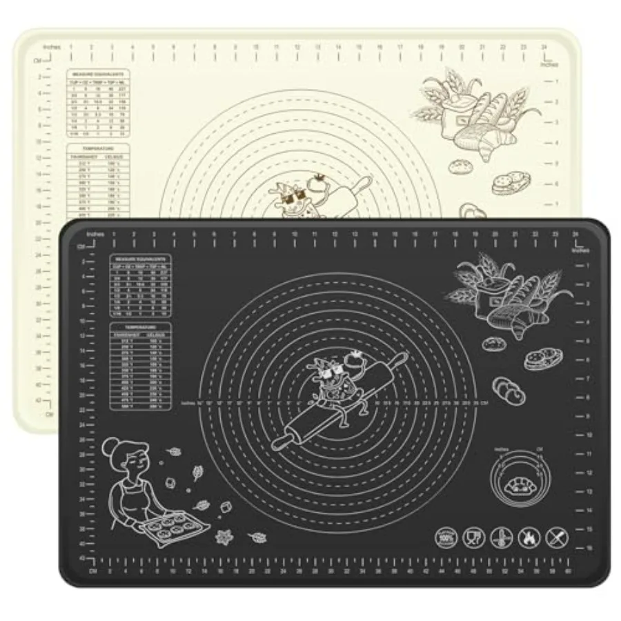 

Силиконовый коврик для выпечки 28 x 20 дюймов, очень толстый коврик для раскатки теста с измерениями и усилением кромок, антипригарный пищевой силикон