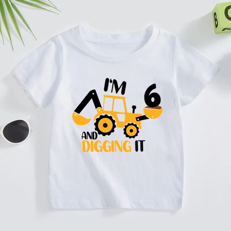 Construction Birthday Shirt 5 Year Old 2nd Boys Fixed printing T Shirt Kids TShirts For Children Party Summer Baby Short Sleeve