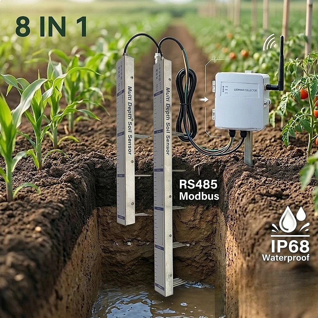 8‑in‑1 Multi‑Depth RS485 Modbus Soil Sensor Temperature Moisture PH NPK EC Salt Conductivity Monitors