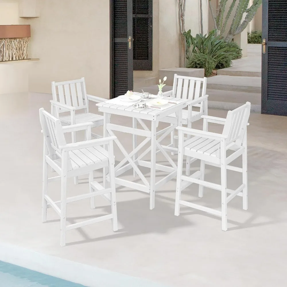 

5-Piece Adirondack Bar Set – HDPE Patio Table & Chairs, Bar Height Outdoor Stools, All-Weather Furniture​