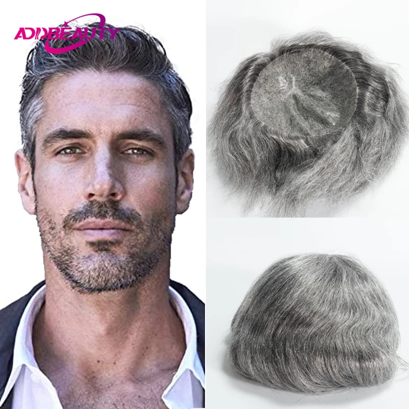 Men Capillary Prosthesis Thin Skin Man Toupee Human Hair Wigs With Knots Full PU 0.12cm Indian Human Remy Hair System Natural