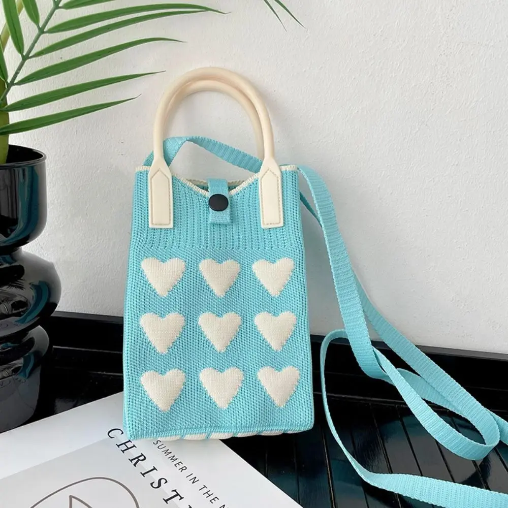 

Fashion Sweet Love Knit Handbag Mini Knit Knot Wrist Bag High-capacity Phone Bag Student Shoulder Bags