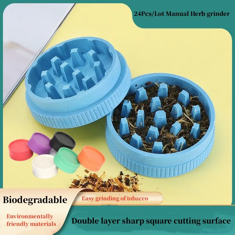 24Pcs/Box Degradable Plastic Herb Grinder with Display Boxs 2 Layers 55mm Tobacco Herbal Crusher Wholesale Smoking Accessories