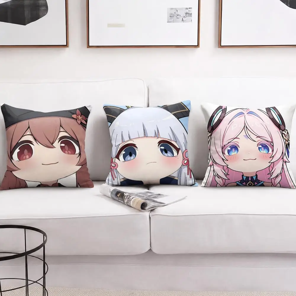 Lumine Hu Tao Genshin Impact Cushion Cover Soft Short Plush Pillow Cases Hidden Zipper Cutecore Sofa Bedroom Home Decor Gift