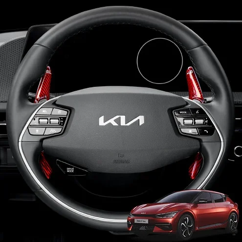 For KIA EV6 2023 Interior Steering Wheel Carbon Fiber Extended Shift Paddle Red Black