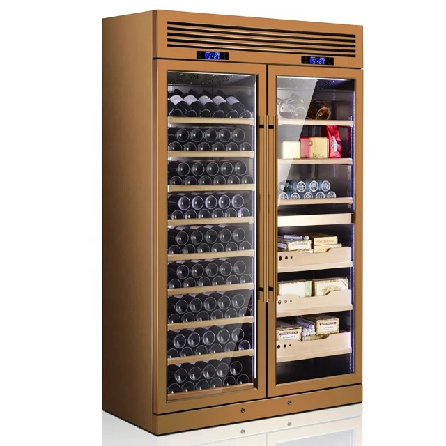 Cigar And Wine Strong Glass Display Cabinet Customize Full Stainless Steel For Bar Or Hotel