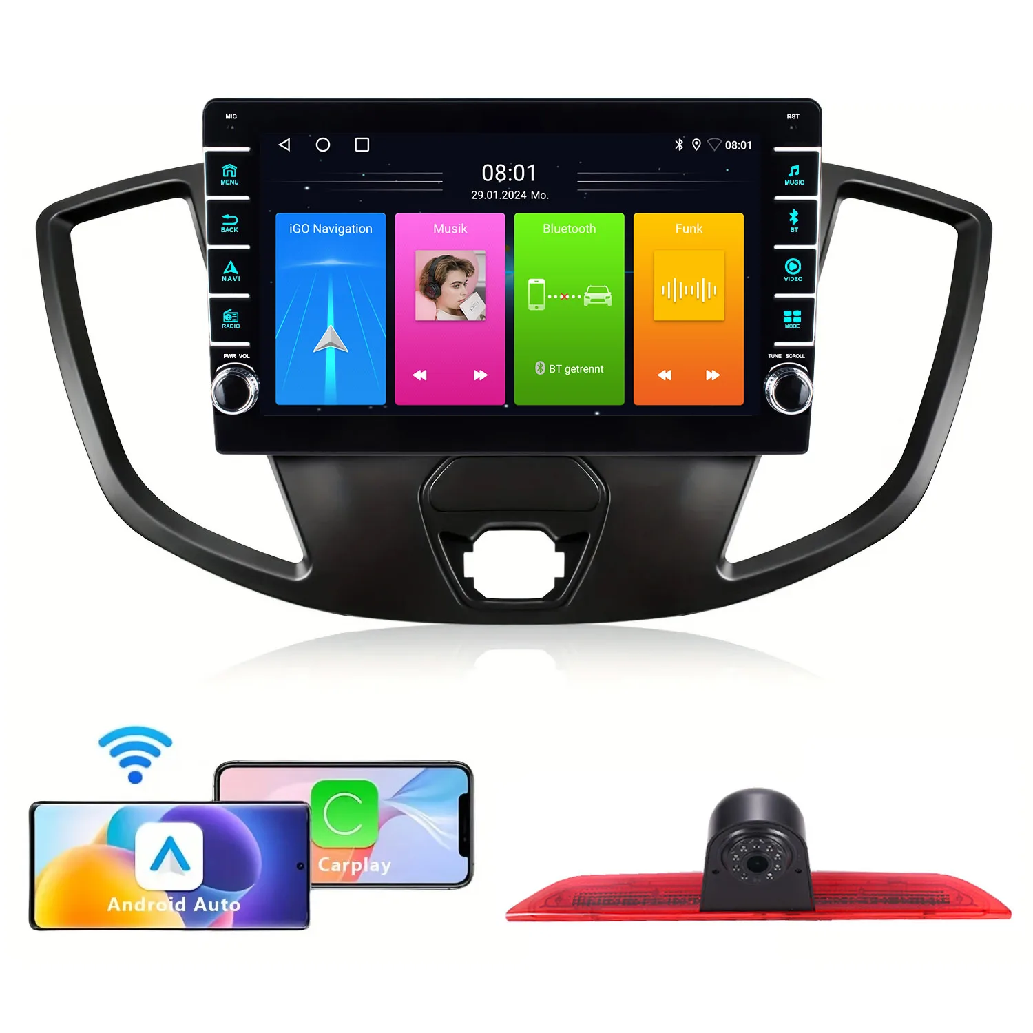8inch Android Auto Car radio Bluetooth Carpaly GPS Navigation+AHD reverse camera For Ford Transit MK8 Tourneo Custom 150 250 350