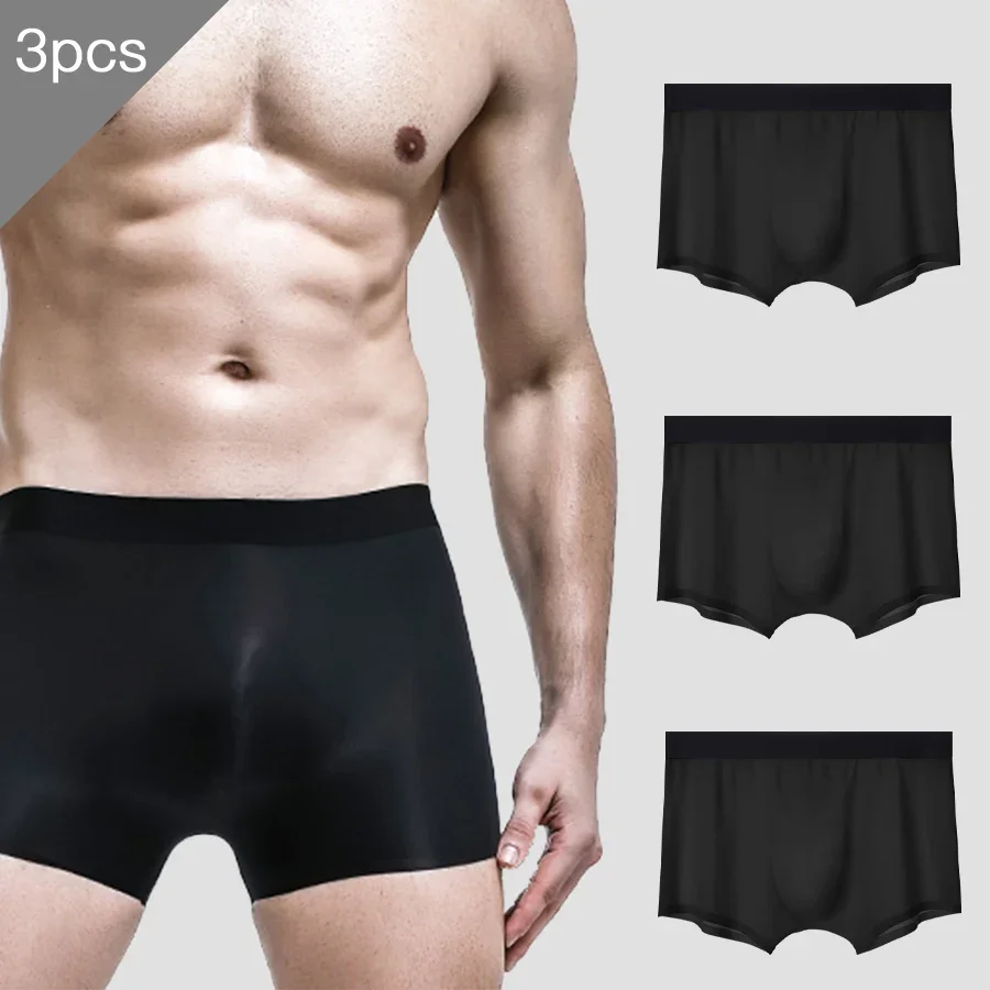 

3PCS Antarctic Man underwear, men's ice silk four-corner flat pants, summer thin, breathable and seamless shorts