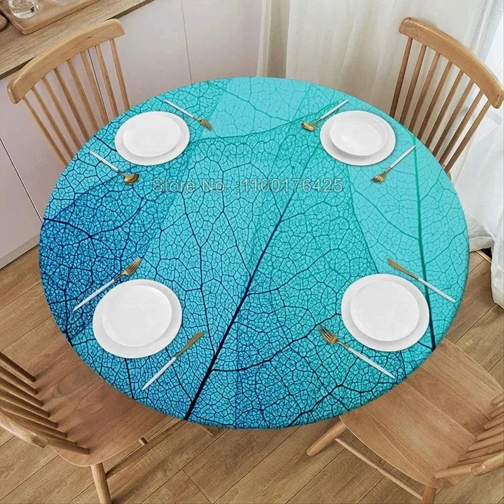 Leaf Texture Round Tablecloth Waterproof Elastic Fitted Table Covers for Indoor Outdoor Kitchen Table Decor Home Party Picnic