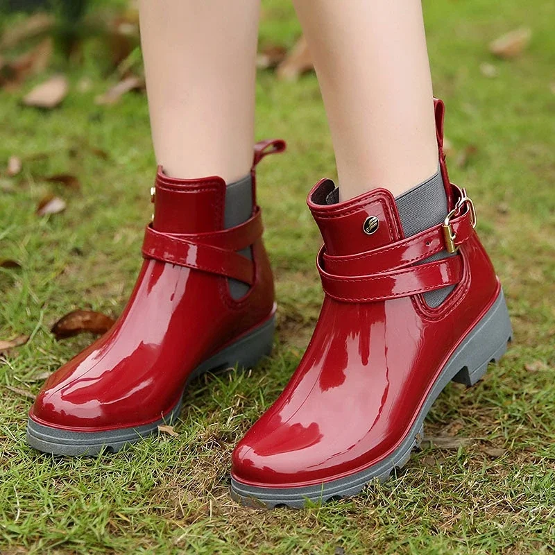 Comemore Girl Waterproof Rubber Water Boots Women Ankle Boot Non Slip Rain Boots Ladies 2024 Autumn Spring New Rain Shoes Red 41