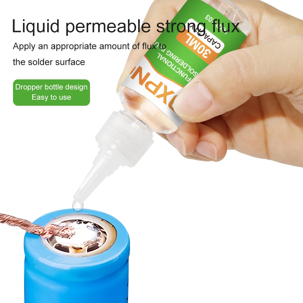 30ml No-clean Liquid 18650 Battery Pole Piece Multifunctional Metal Welding Water Stainless Steel Iron Nickel Copper Flux
