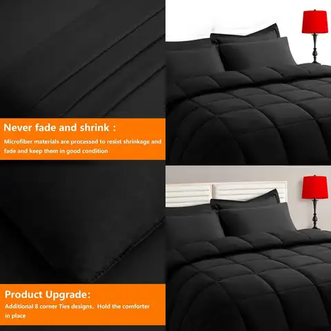 5-Piece Twin Bedding Set: All-Season Quilted Comforter, Sheets, Pillowcases & Shams in Black