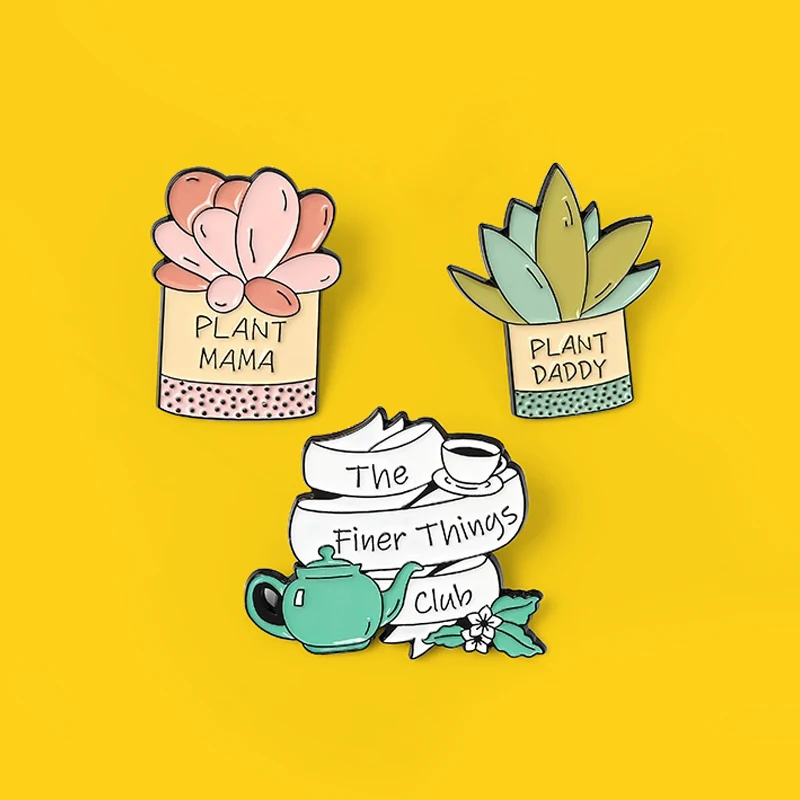 

Enamel Lapel Pins Plant MAMA/DADDY The finer things club Brooches Badges Pin Gifts for Book Lover Wholesale Cute Potted plant