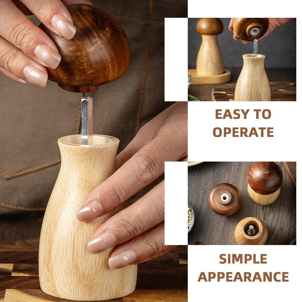 Salt and Pepper Wooden Mushroom Shaped Pepper Spice Manual Salt Refillable Kitchen Pepper Convenient Pepper