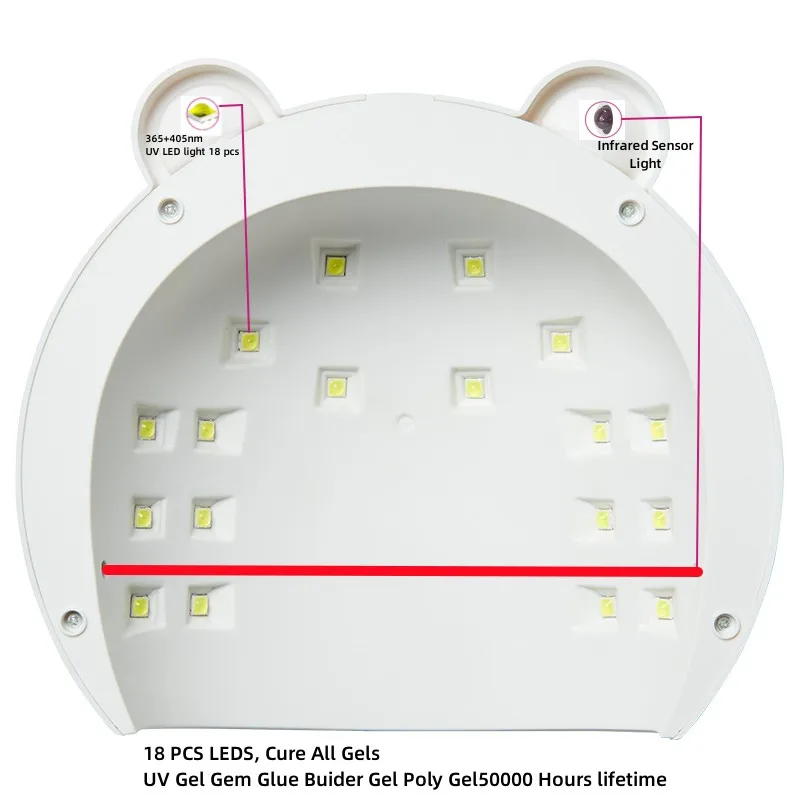 Lampe à ongles LED UV pour le durcissement du gel, lampe à ongles de dessin animé, sèche-ongles, capteur automatique, outils de manucure, vente en gros, 18 pièces, 5 s, 30 s, 60s
