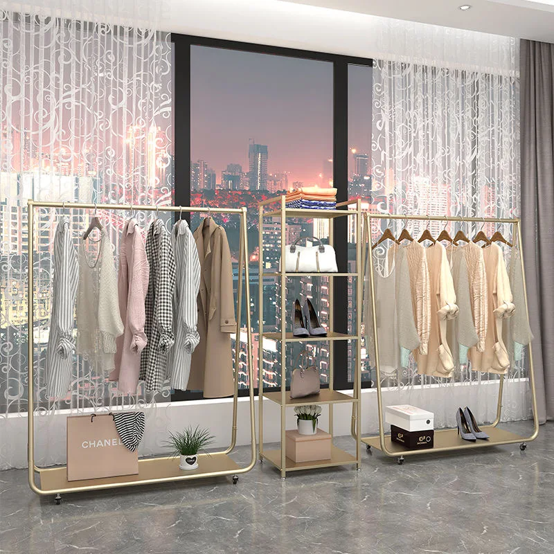 

Floor-Mounted Clothing Rack Special Island Rack with Mobile Pulley Coat Stand Display for Store Use