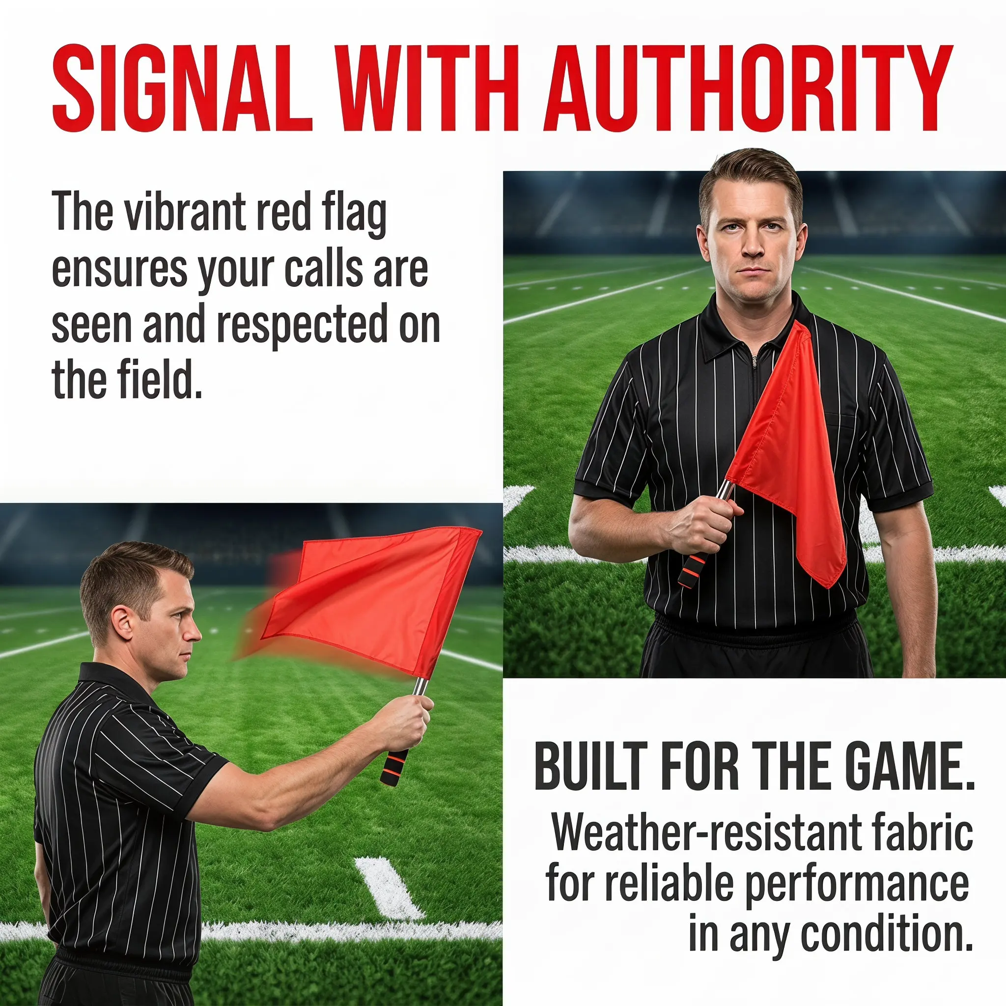4Pcs Match Referee Solid Color Flags Stainless Steel Pole Sponge Handle Lightweight Hand Held Flag for Track Field Football