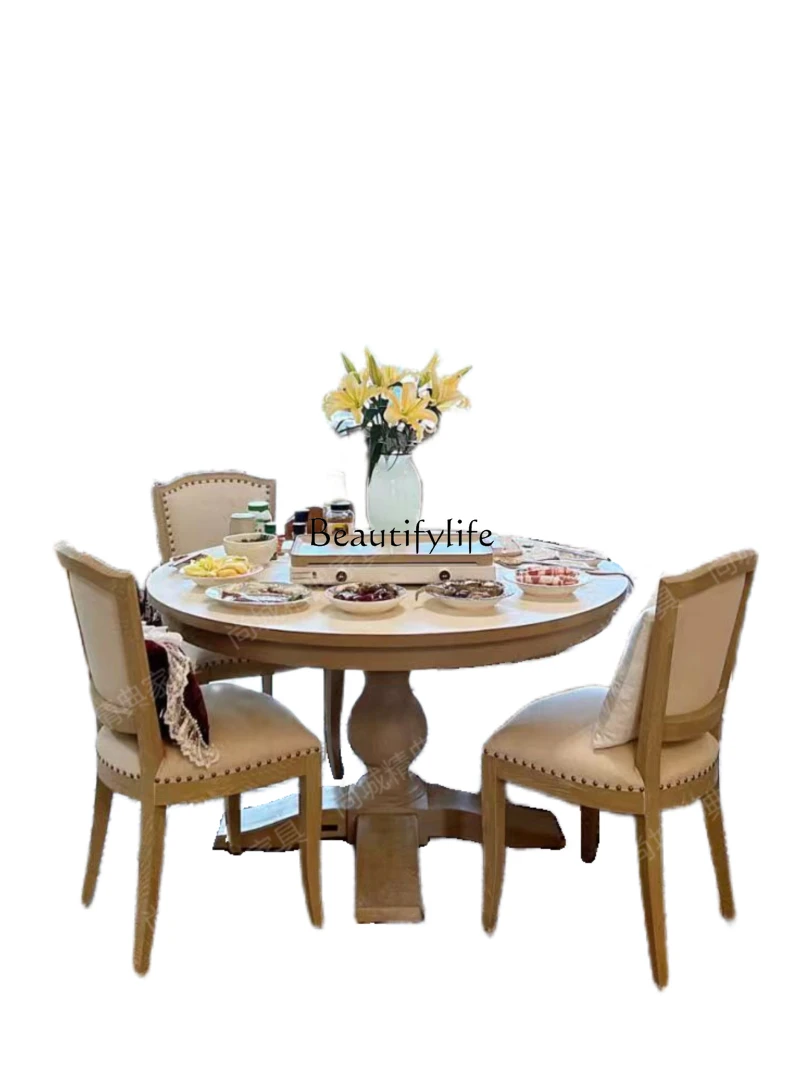 

Solid Wood round Dining Table American Country round Table Home Living Room Modern