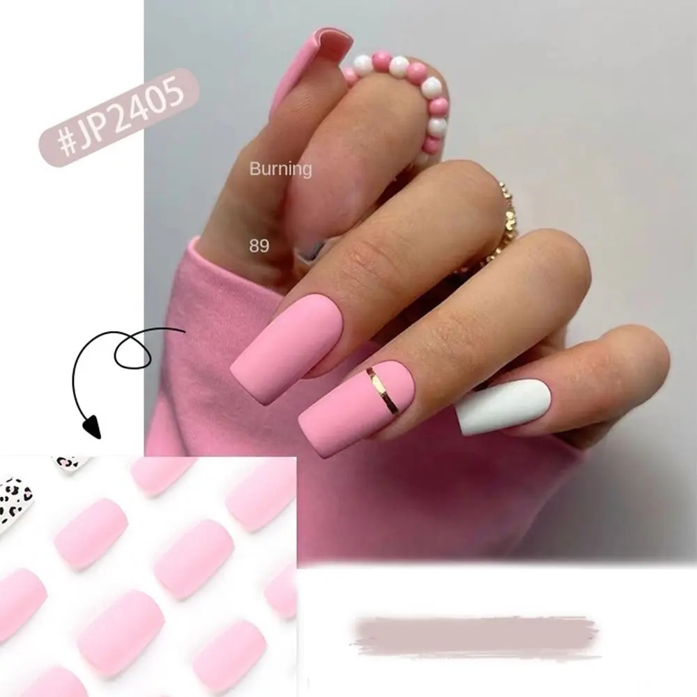 24pcs Manicure Press on Nails Glitter White Edge DIY Red Love Heart False Nails Short Square French