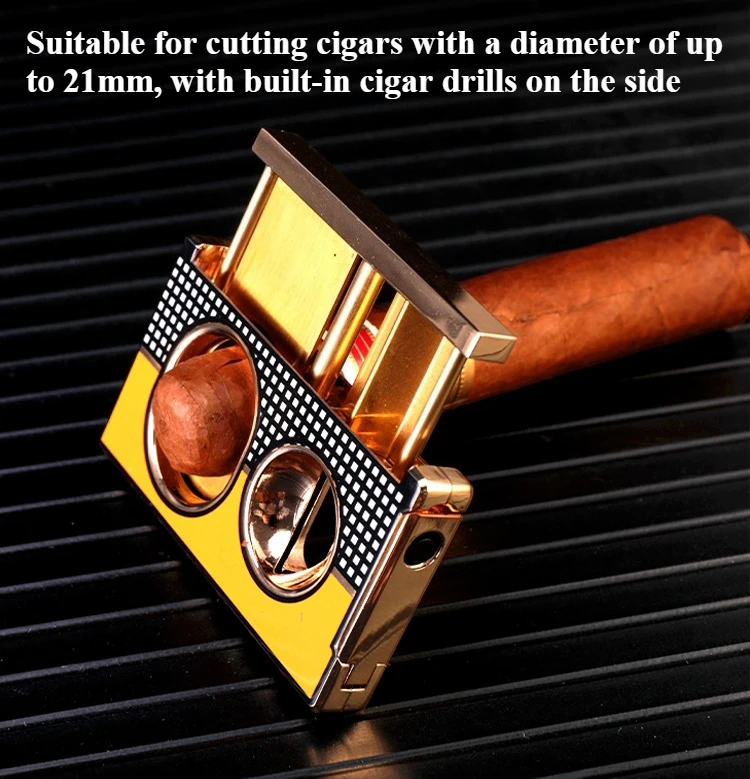 Multi Functional Three in One Cigar Cutting Tool, Portable V-shaped Cutting, with Built-in Cigar Punching Accessories