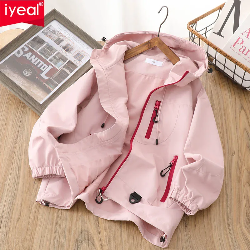

IYEAL Boys Girls Candy Colored Hooded Windproof And Waterproof Jacket 2025 Autumn New Children's Clothing For Outdoor Wear