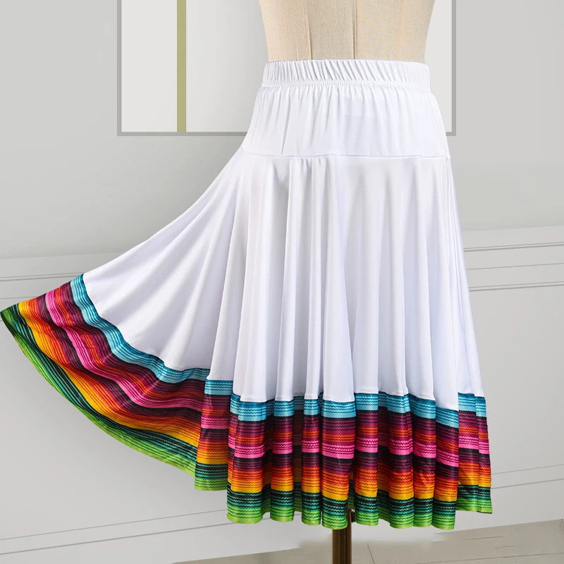 Ethnic Style Dance Half Skirt Rainbow Elastic Big Swing Skirt Modern Dance Ballroom Square Dance Stage Performance clothes