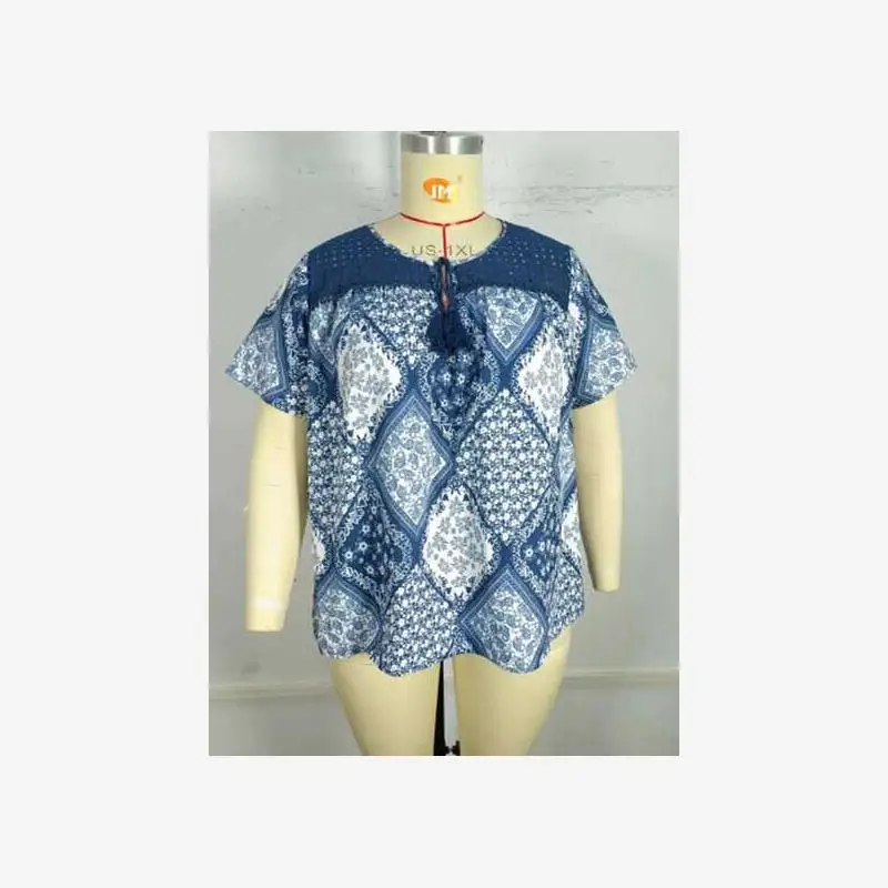 

plus Size Holiday Wind Blouse Printed Women's Tops XL4XL Loose Fit V-Ne ort Sve Polyester Spandex Blend Casual irt