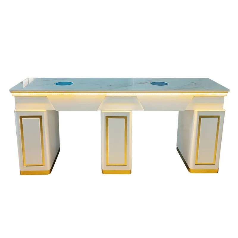 

Уникальный дизайн, скандинавский белый и золотой двойной салонный стол, мебель для ногтей, маникюрный стол с ящиками, стол для ногтей, станция