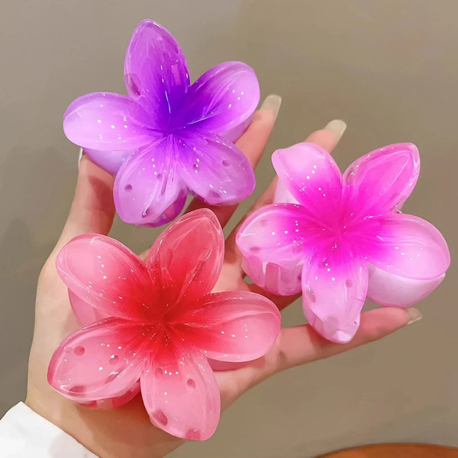 Fashion Hairpin Gradient Flower Barrettes Girls Ponytail Shark Claws Candy Color Frangipani Hair Clip Simple Tiaras Hair Jewelry