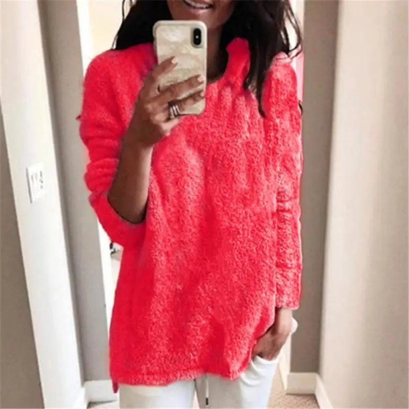 

Long Sve Women's Sweater Top Faionable Knitwear Casual Sle Pure Color Polyester Fiber Autumn Collection