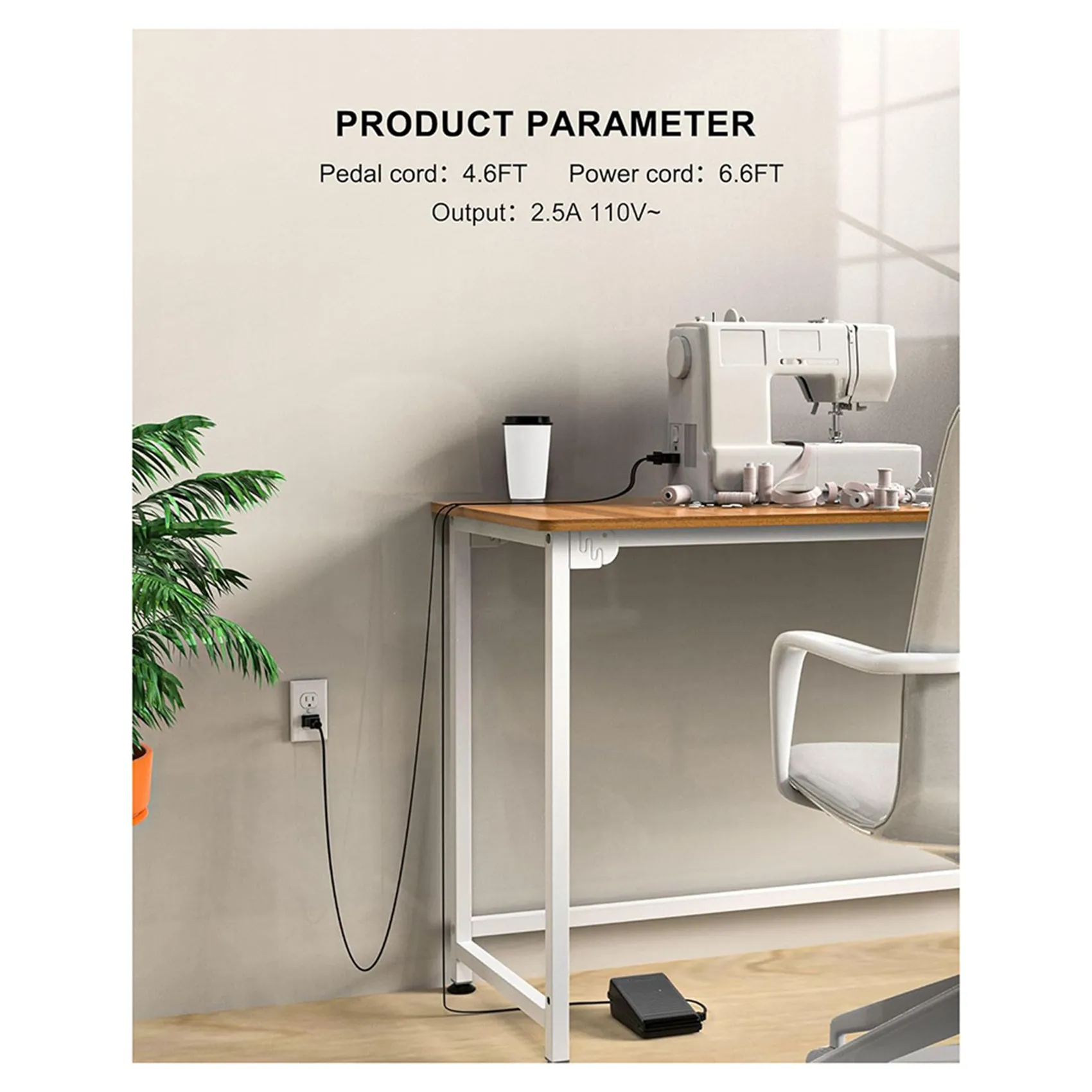 

A93E-2X Sewing Machine Foot Pedal Power Cord Replacement For Singer, D Shape Plug For Singer 4452 4443 4432 4423 150S US Plug