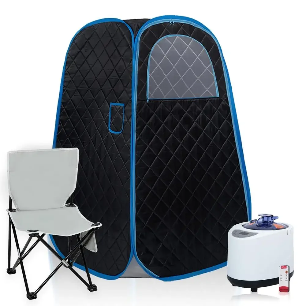 Portable Home Sauna Kit Foldable 1000w Steamer Chair Remote Control Black