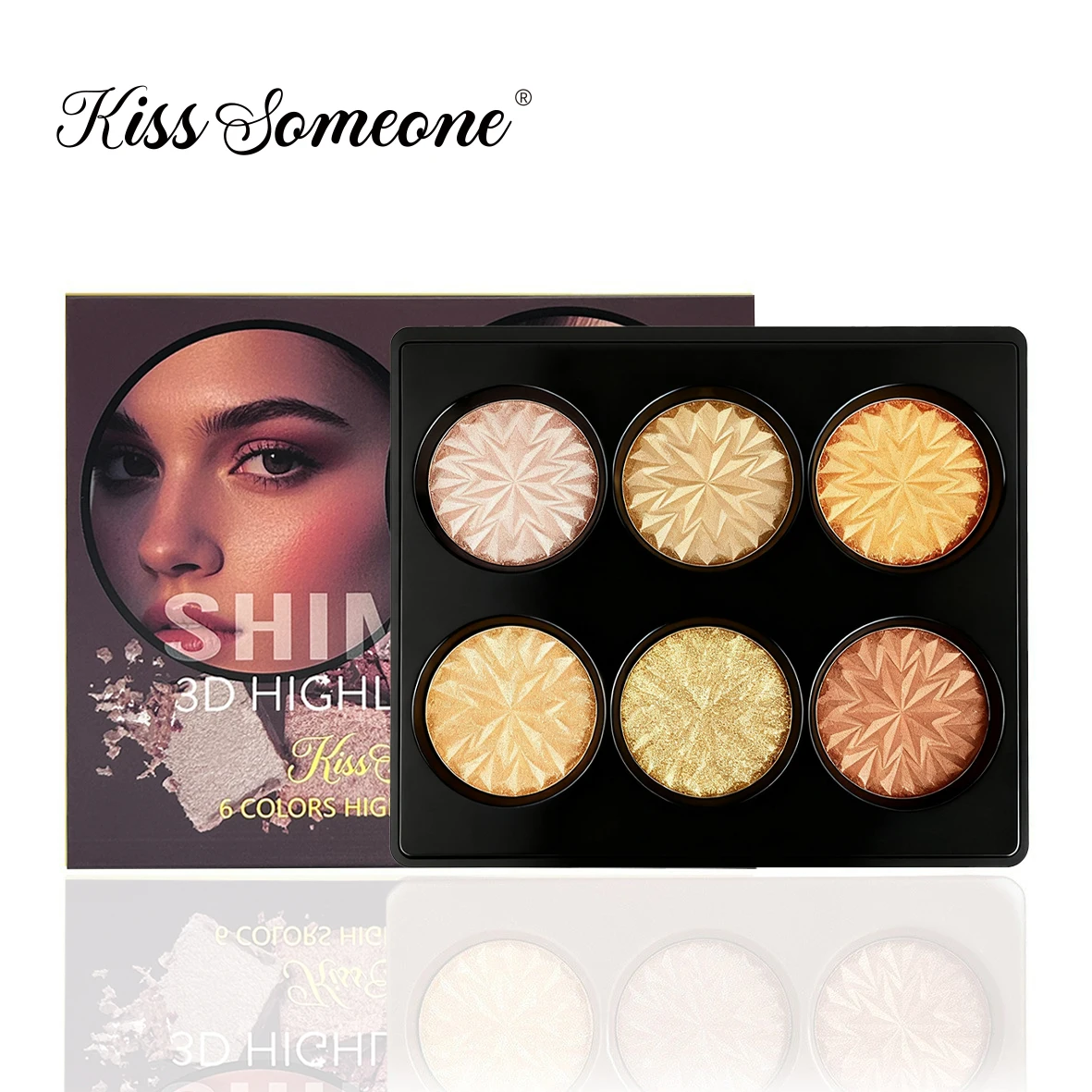 Paleta de Polvos Iluminadores de 6 Colores, Paleta de Maquillaje, Paleta de Contorno, Kit de Maquillaje, Resistente al Agua, Larga Duración, Luz Brillante
