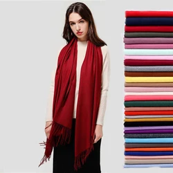 Écharpe en Cachemire Solide pour Femme, Châle Pashmina avec Pompon, Hijab Fin, Printemps et Hiver