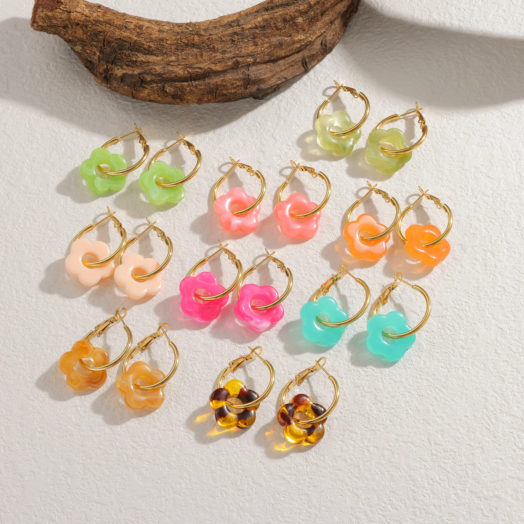 Kissmoon Fashion Romantic Stainless Steel Colorful Hollow Out Flower Exquisite Earrings for Women Brithday Party Jewelry Gift