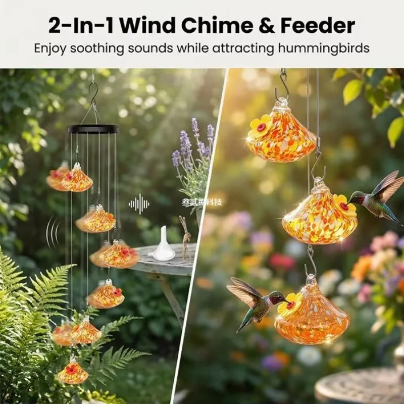 New Charming Glass Hummingbird Feeder Wind Chimes Inspired Landscaping & Decking Product