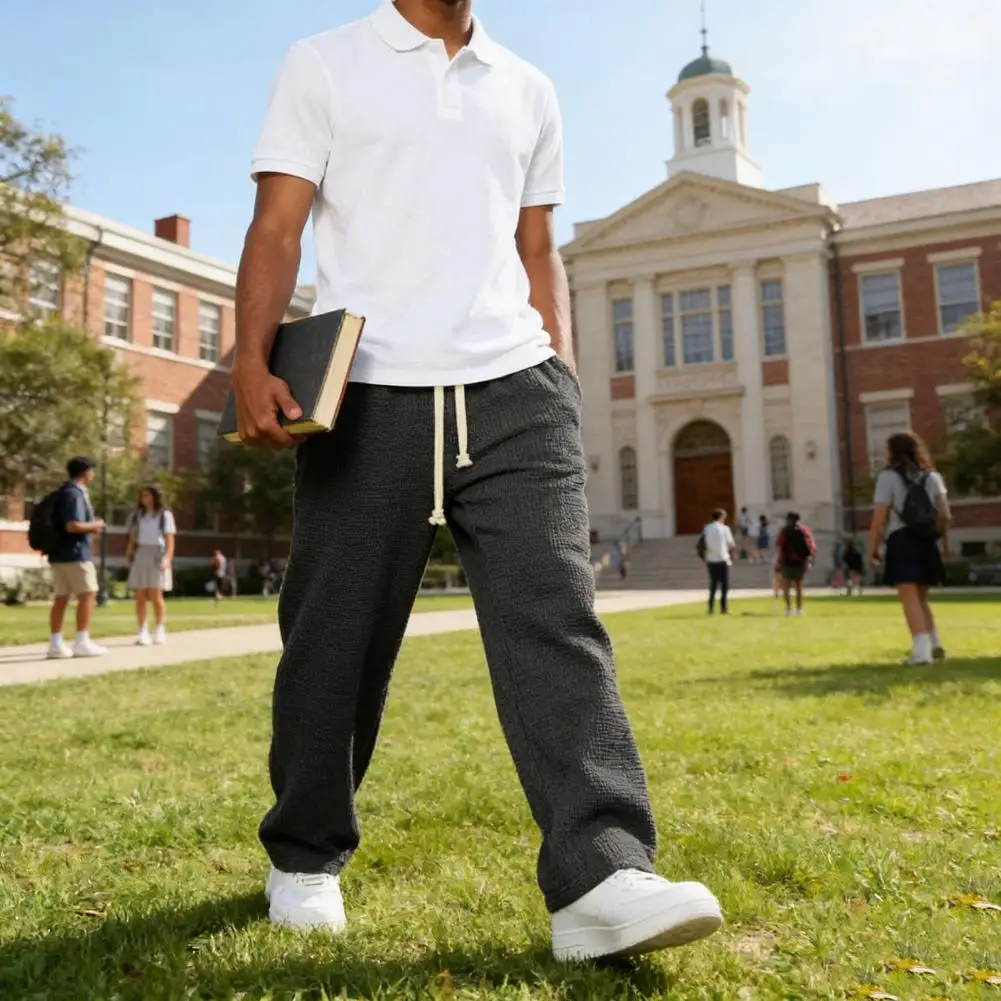 

Drawstring Waist Pants Men's Casual Baggy Trousers Wide Leg Sweatpants with Drawstring Waist Loose Fit Streetwear for Sports