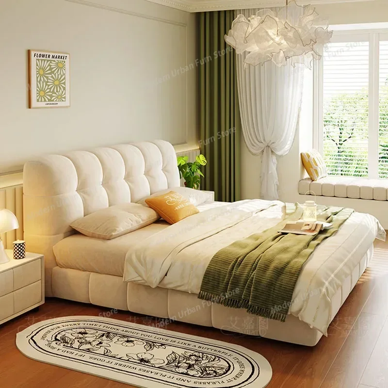 White Soft Bed Comfortable Queen Bedroom Luxury Japanese Space Saving Design Floating Bed Wooden Cama Solteiro Patio Furniture