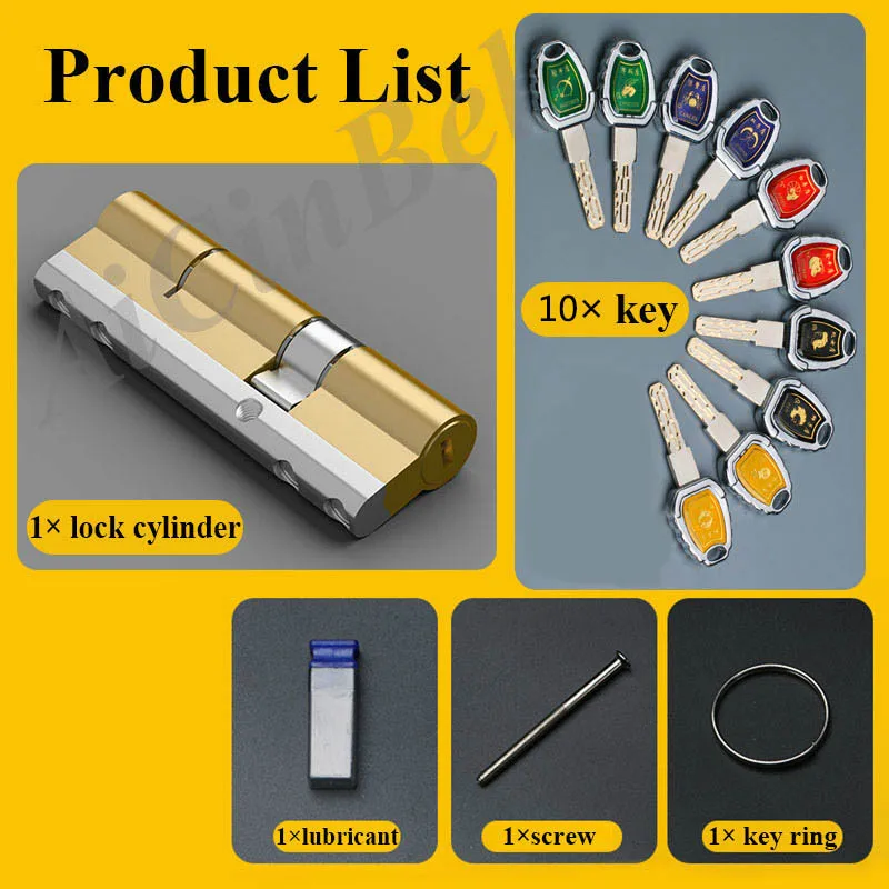 الأمن قفل الباب النحاس اسطوانة مكافحة حدق الفولاذ المقاوم للصدأ المضادة للتصادم شعاع 8 ثعبان الأخدود اسطوانة اللون 10 مفاتيح سوبر C
