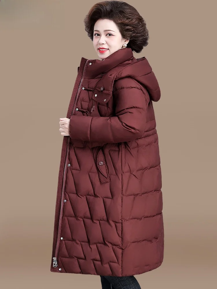 

Winter Thiened down Cotton Jaet for Middle-Aged Women Long Coat Sli Faionable Warm Polyester Fiber Zipper Closure