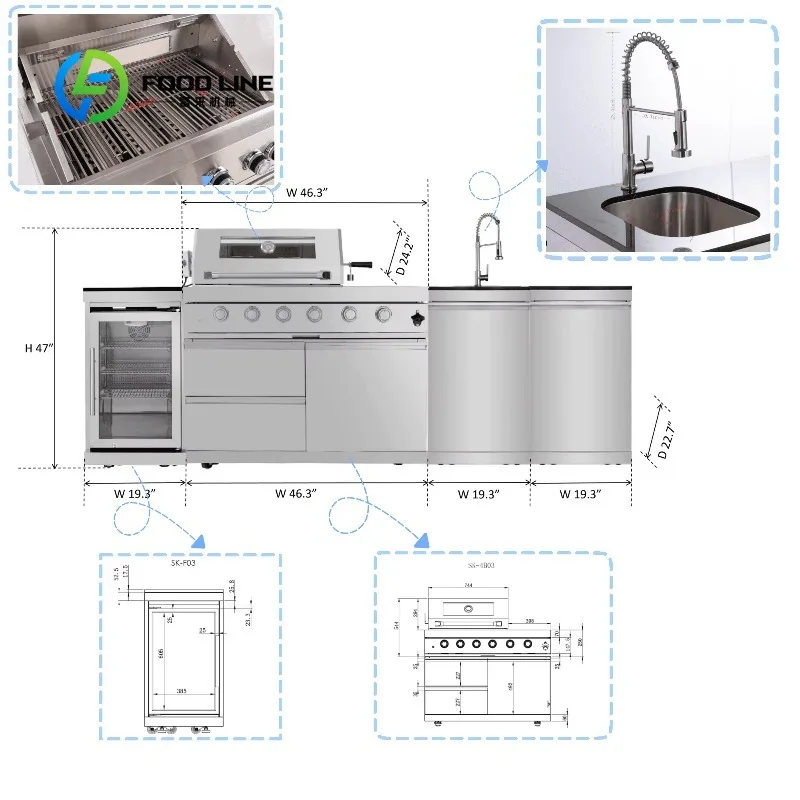 Customized Stainless Steel Garden BBQ Gas Grill Modular Outdoor kitchen