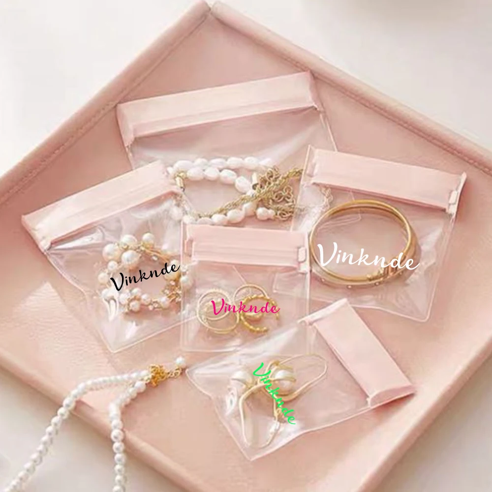 Custom Logo Ornaments Accessories Transparent Jewelry Packaging Plastic Bag PVC Clear Self Adhesive Seal Bags For Rings Jewellry