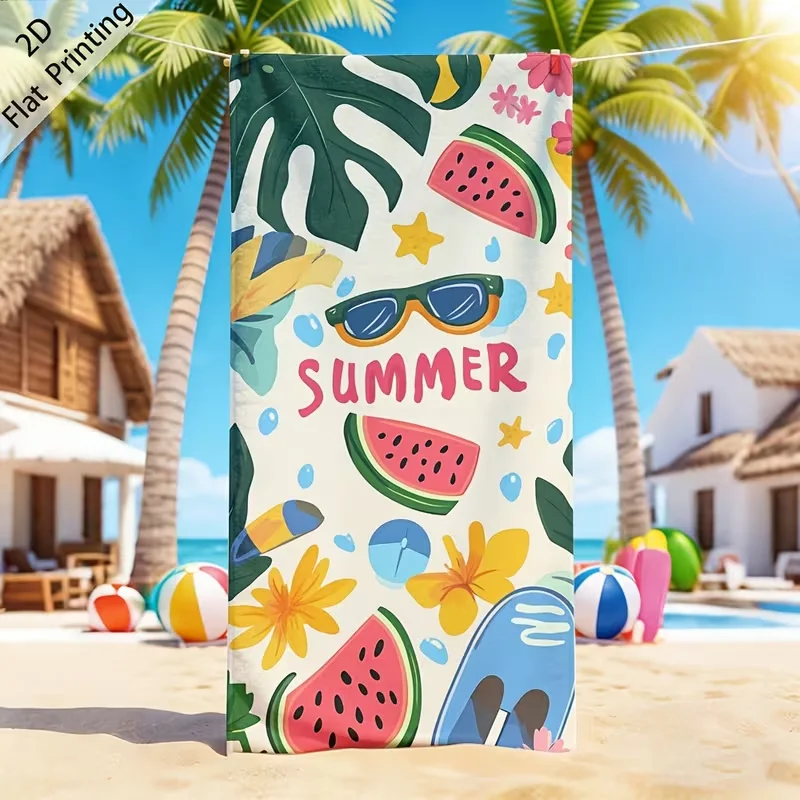 Cute Summer Watermelon Sunglasses Flip Flop Beach Towel Sand Free Blanket Tropical Fruit Floral Monstera Leaf Print Towel