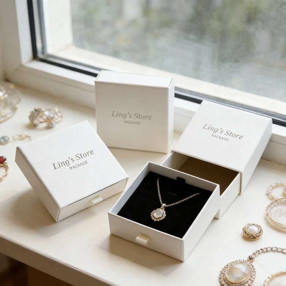 100Pcs Custom Luxury Jewelry Drawer Box Pull-Out Paper Box Necklace Earring Bracelet Studs Fashion Packaging Gift Display