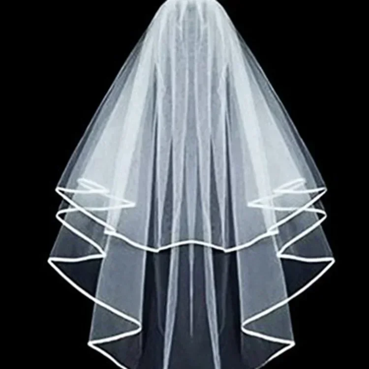 تول أبيض عاجي طبقتين شريط الزفاف حافة مشط اكسسوارات رخيصة حجاب الزفاف القصير