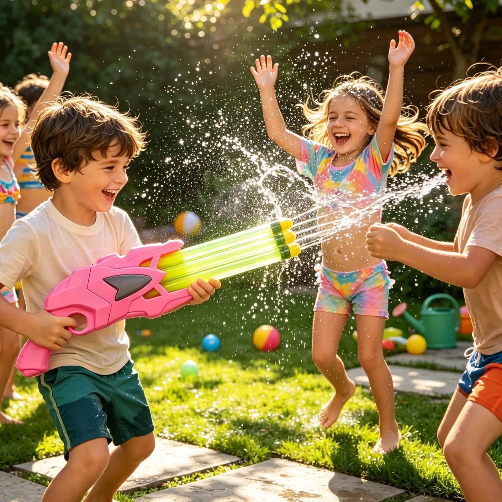 Water Squirter Pull-Out Multi-Tube Outdoor Summer Toy Kids Water Fight Toys for Boys Girls Adults Birthday Party Park Camping