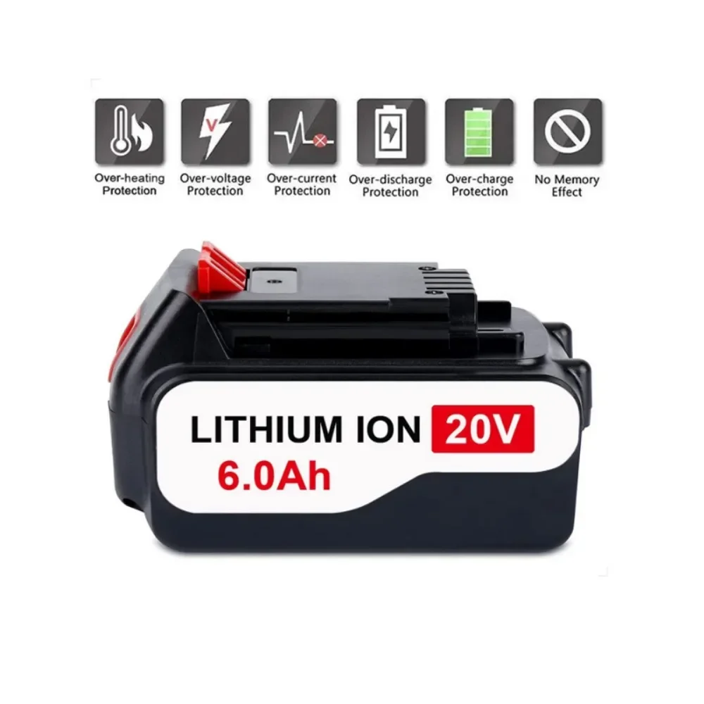 For BLACK & DECKER LBX20 20V 2.5/6.0Ah Li-ion Rechargeable Battery Replacement LB20 BL2018 LBXR20 Power Cordless Tool Battery