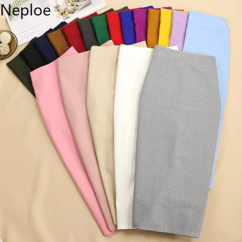 Neploe Summer Bodycon Woman Skirts High Waist Split Solid Color Faldas De Mujer Office Lady Slim Temperament Jupe Women Skirt